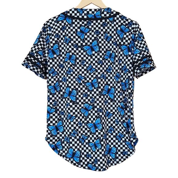 Cult Favorite Butterfly Checkered Antisocial Short Sleeve Top Women's XS‎ - Picture 3 of 3